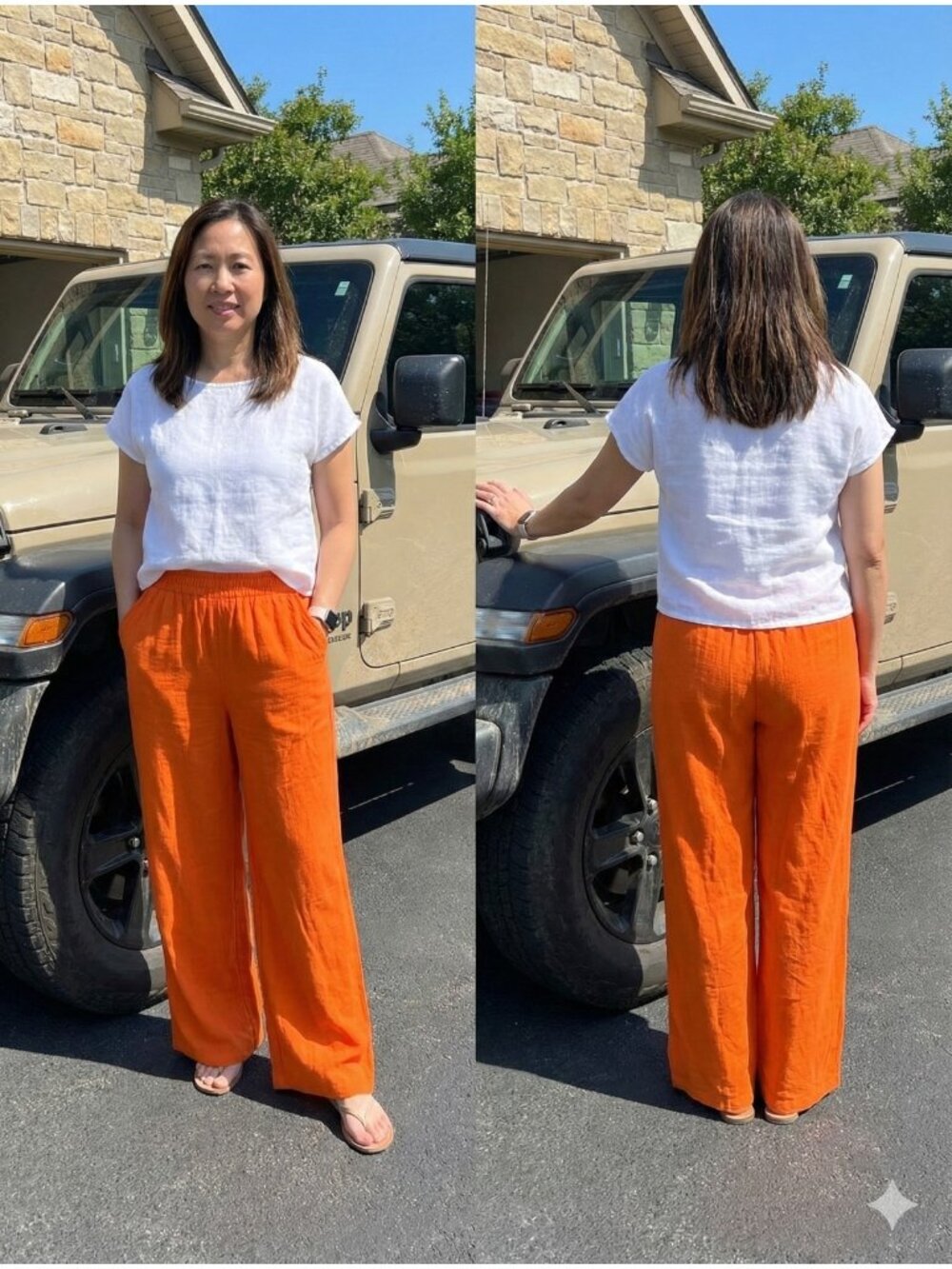 Sienna Sky Orange Rayon Linen Wide Leg Pants Women's Size M High Rise Boho Beach